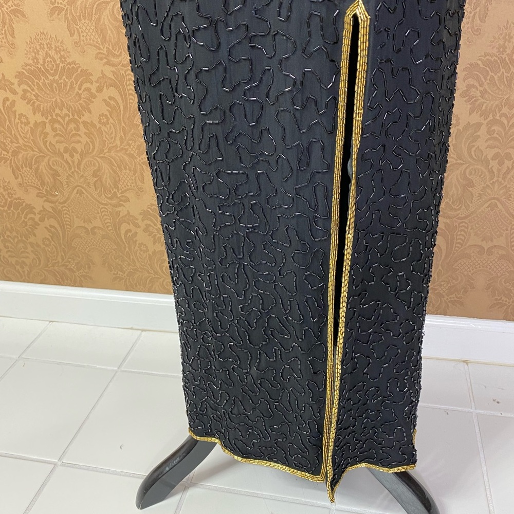 Vintage 70s 80s Beaded Sequin Gold Disco Maxi Cocktail Dress Pageant Gown - Picture 11 of 16
